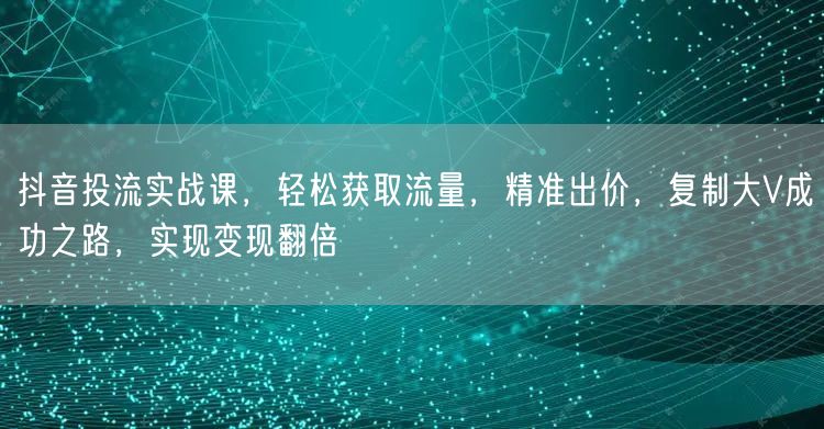 抖音投流实战课,轻松获取流量,精准出价,复制大V成功之路,实现变现翻倍